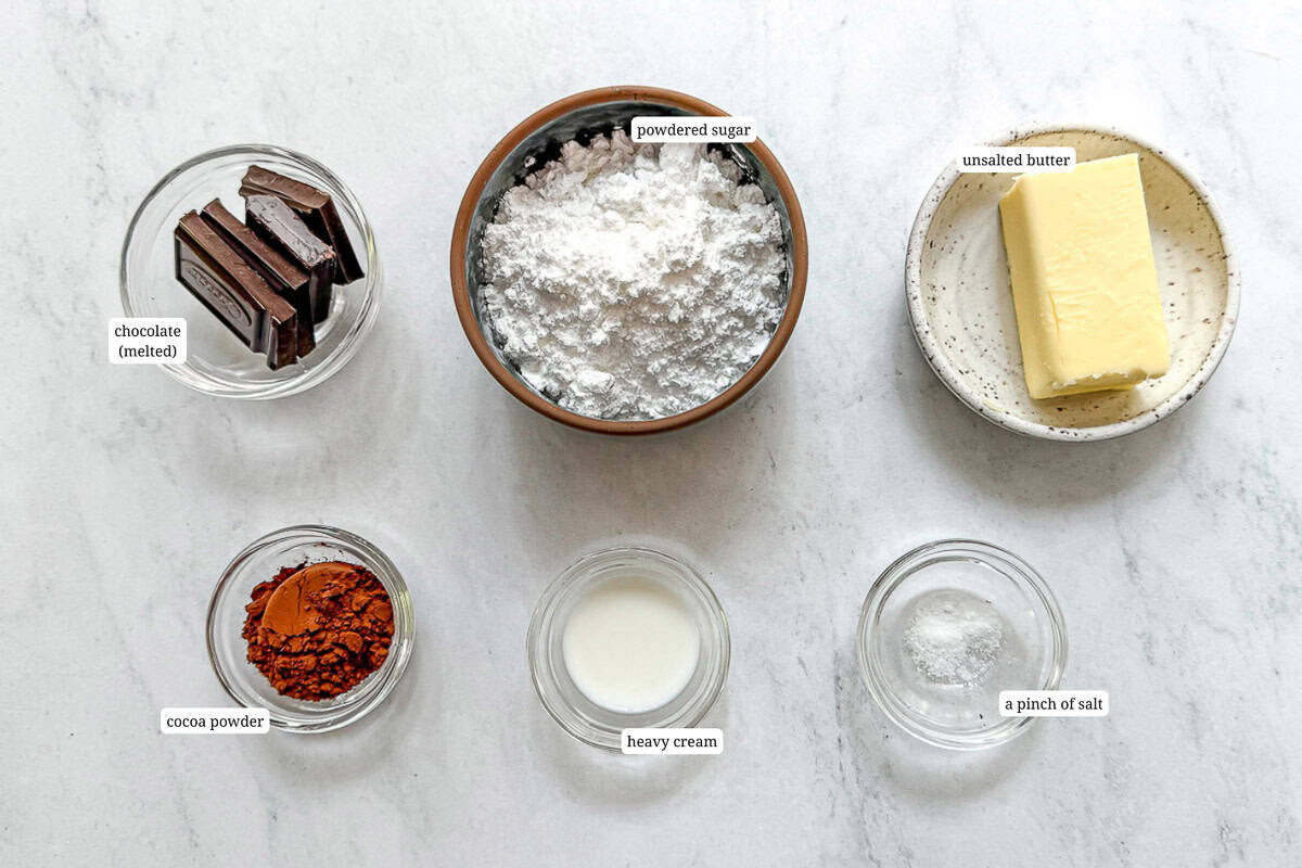 Ingredients to make a small batch of double chocolate buttercream