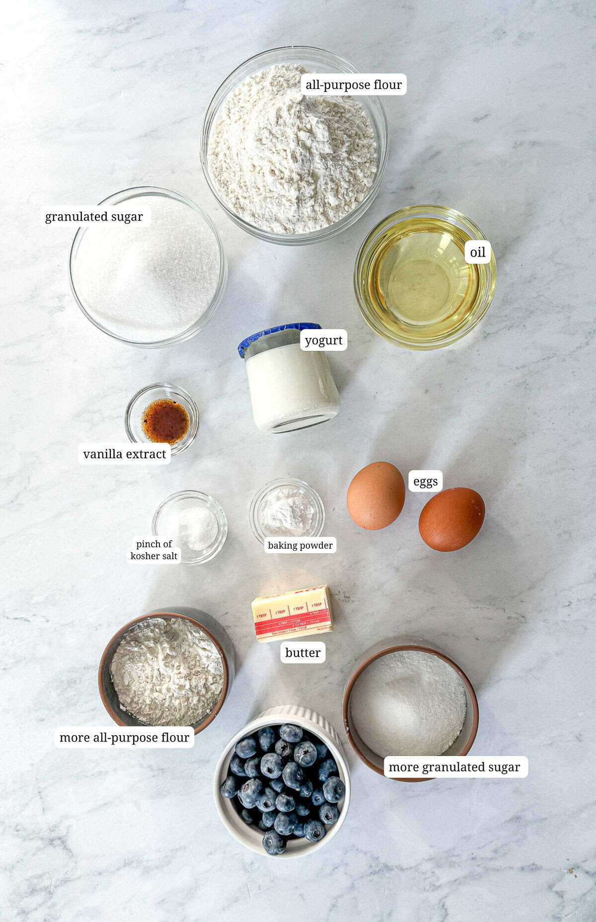 Ingredients for a french yogurt cake with fruit.