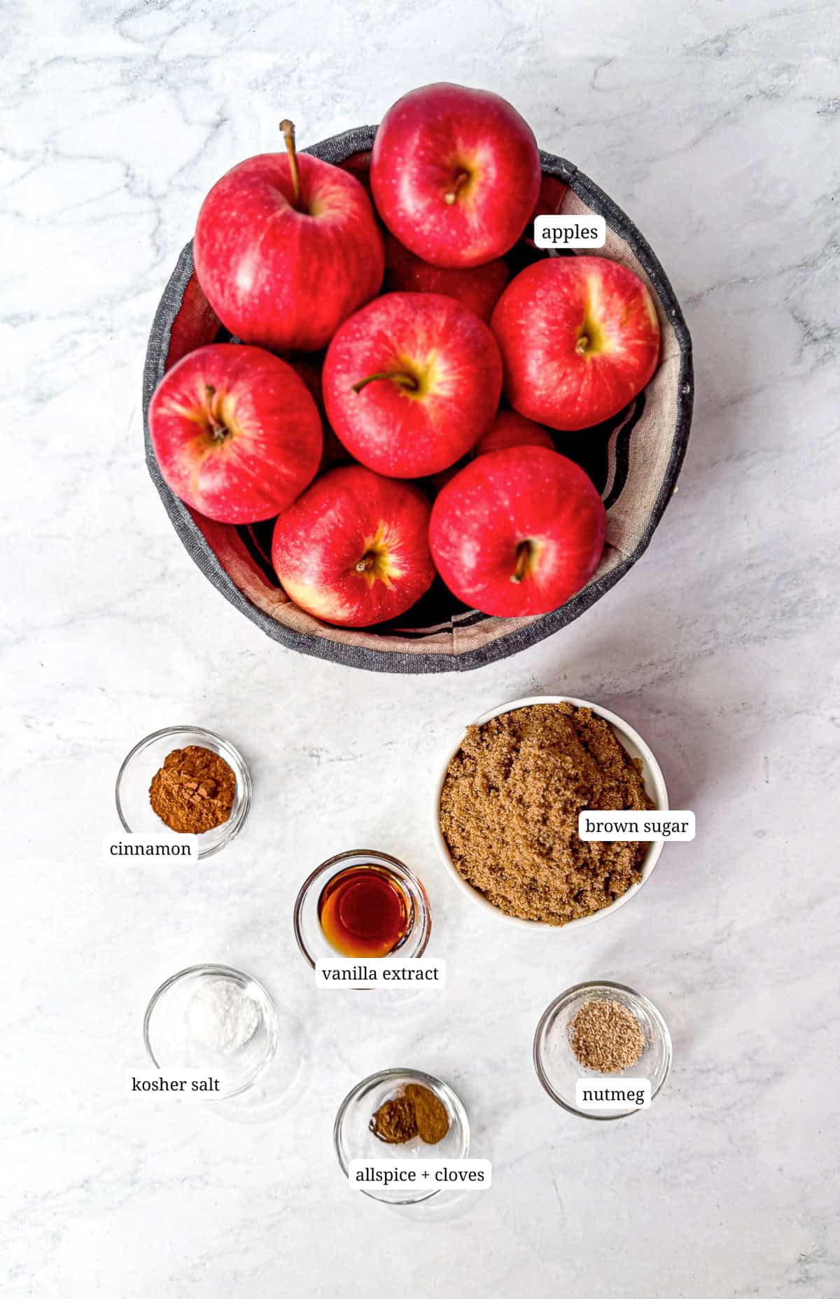 Ingredients needed to make slow cooker apple butter.