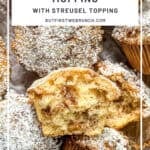 Pinterest image of a pile of apple pie muffins.