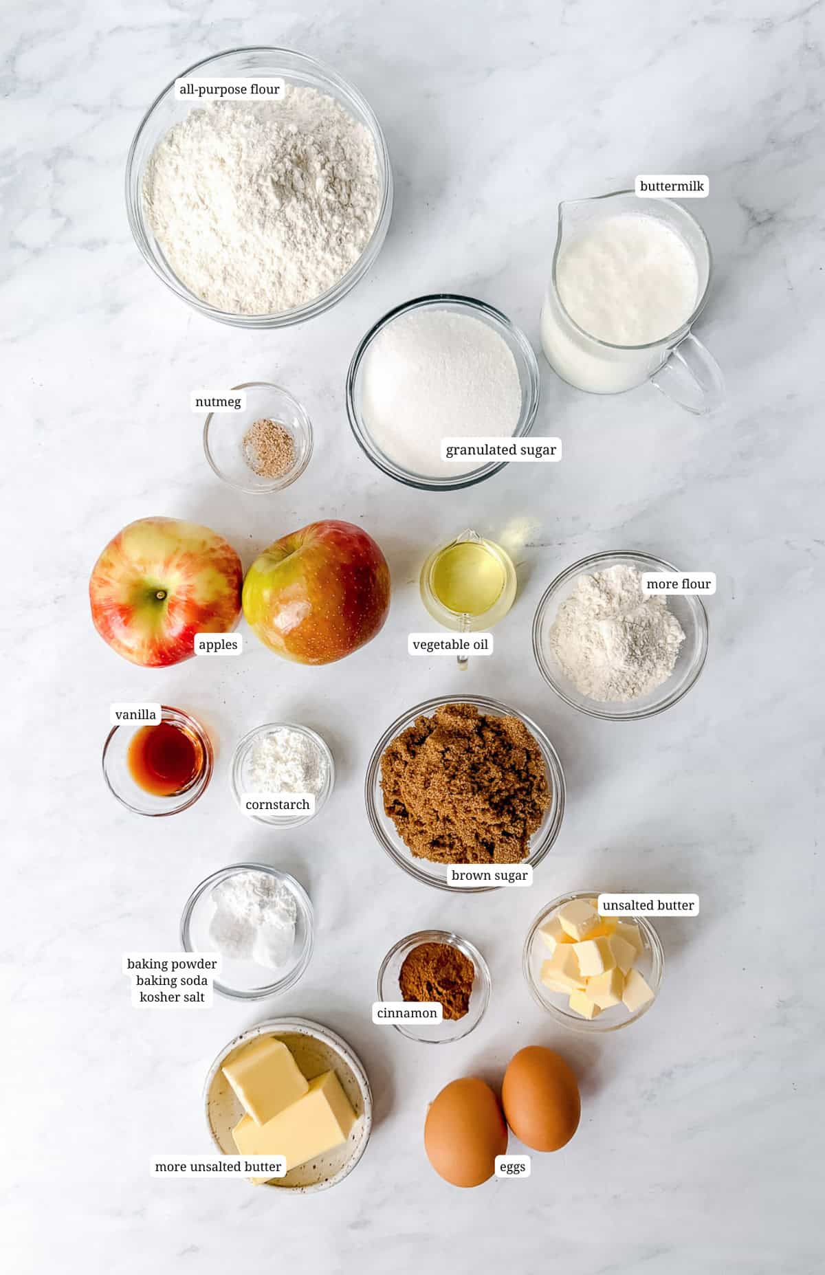 Image of ingredients needed to make apple pie muffins.