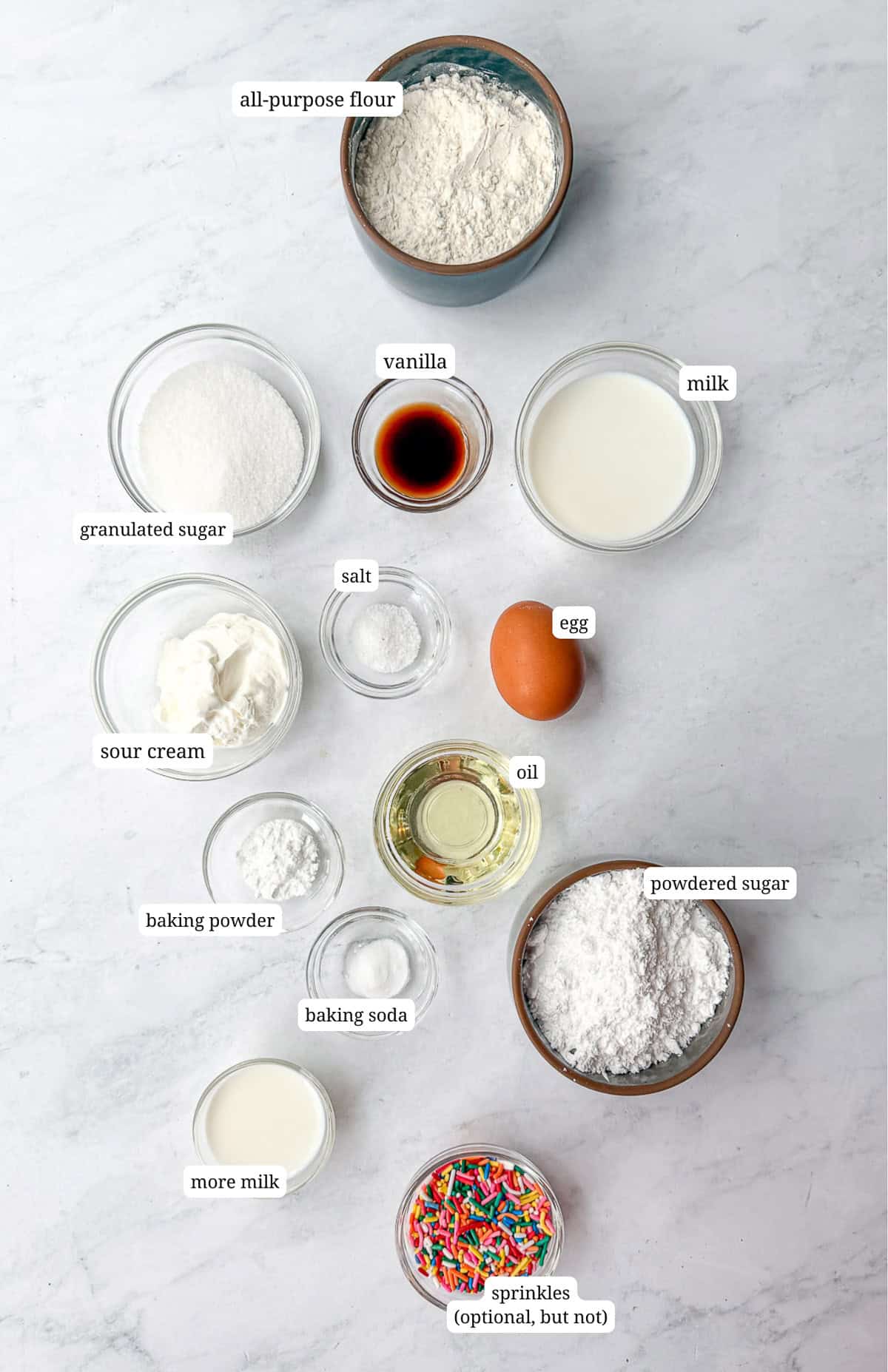 Image of ingredients needed to make baked mini donuts.