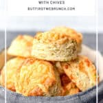 Pinterest image of a basket of Gruyere biscuits.