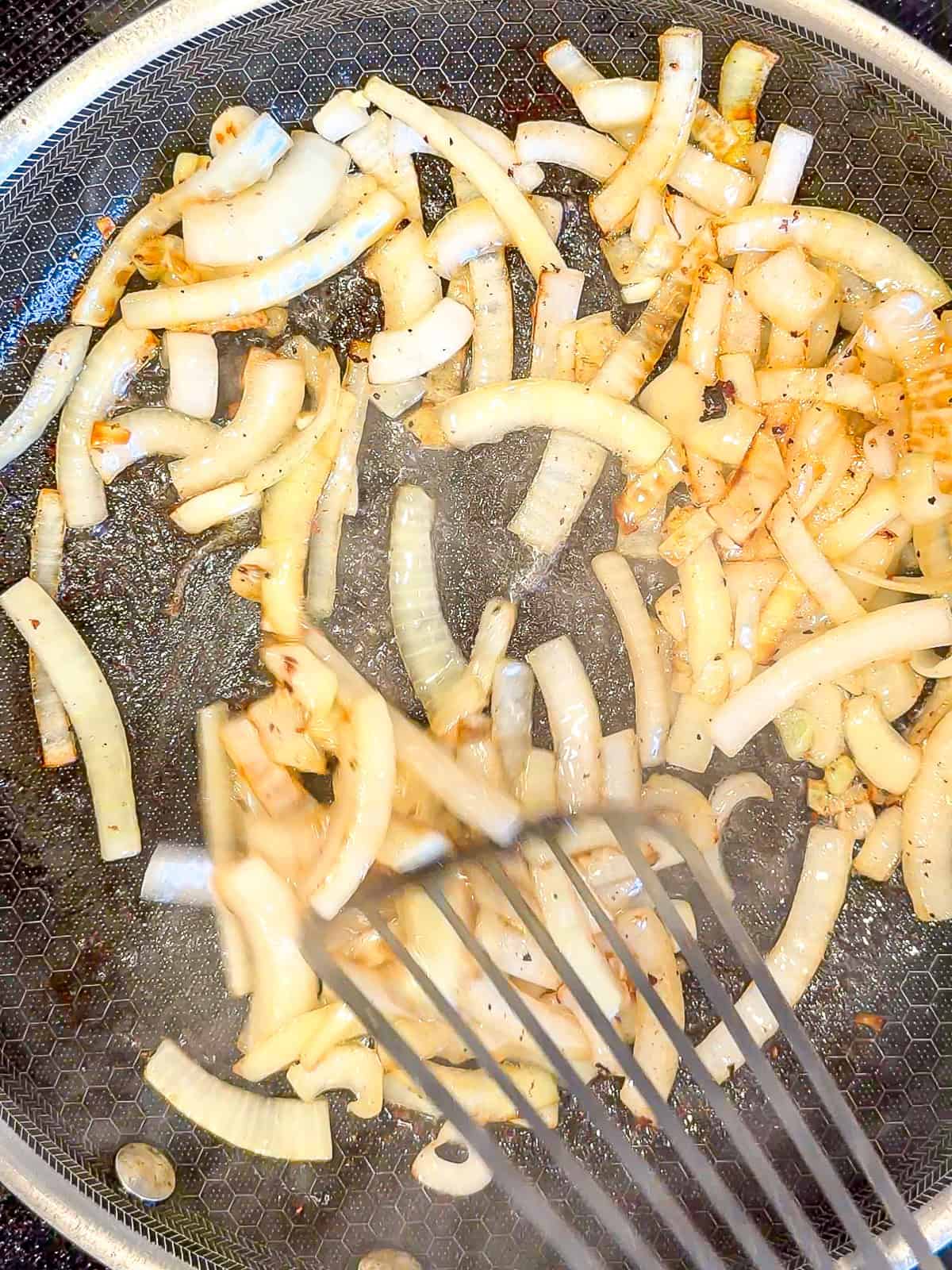 Sautéing onions.