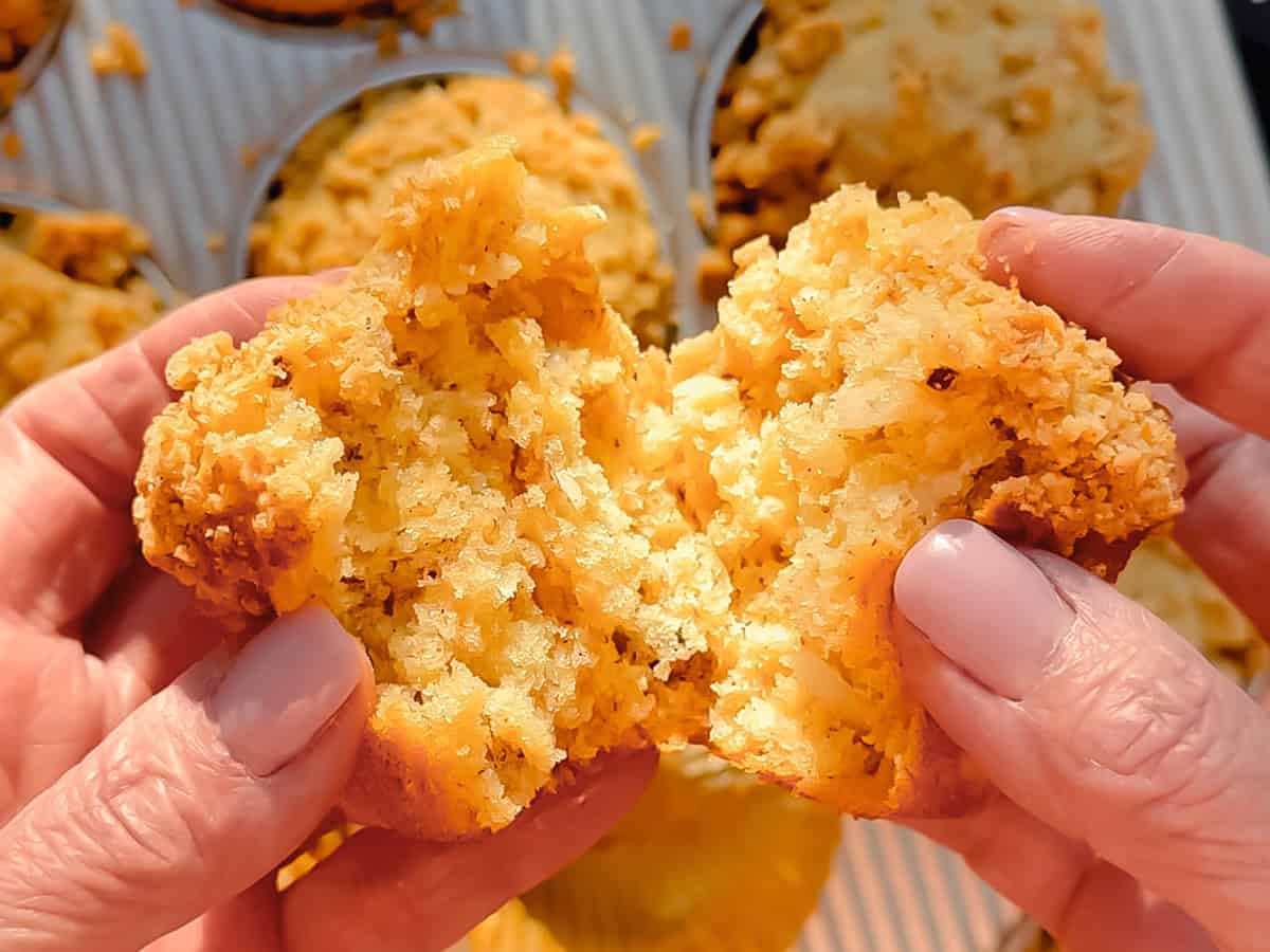 Opening a hummingbird muffin.
