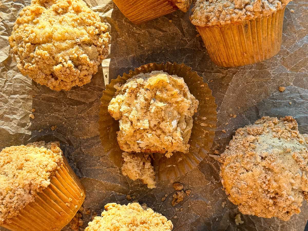 Hummingbird muffins on parchment paper.