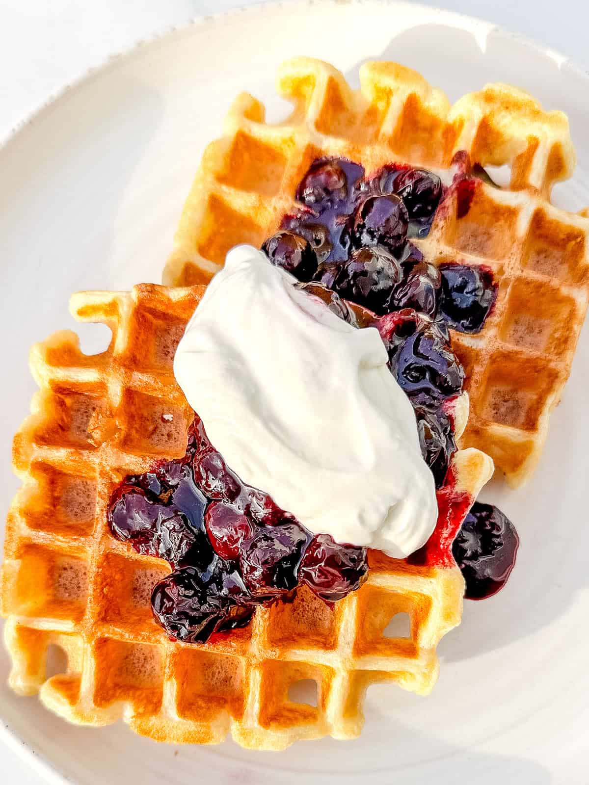 Buttermilk waffles with homemade blueberry jam.