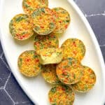 Sous vide egg bites on a white platter.