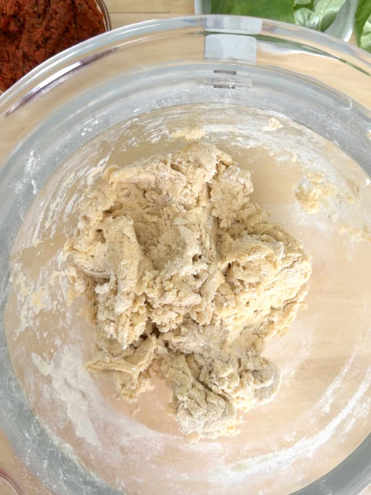 Mixed bread ingredients before kneading.