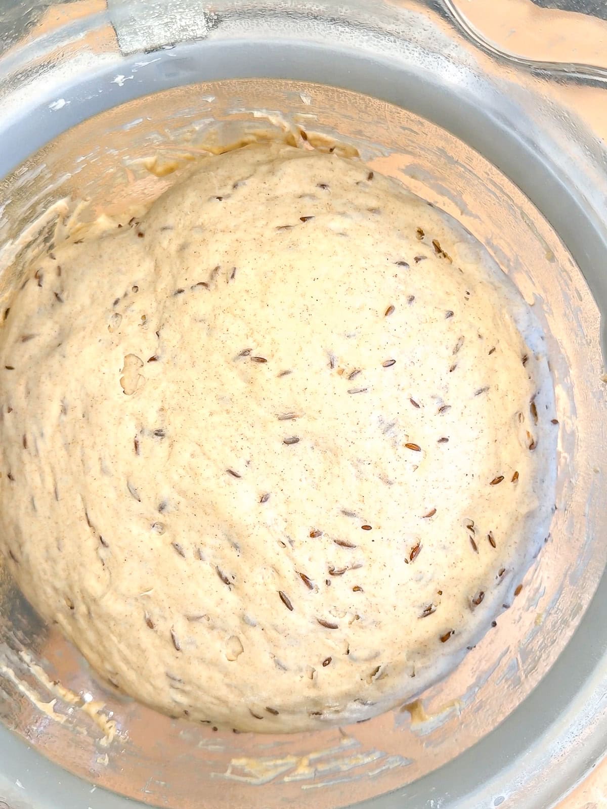 Rye bread dough after rising.