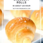 Pinterest image of a crescent roll on a parchment paper lined sheet pan.