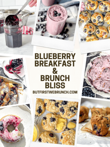 Image collage of blueberry breakfast and brunch dishes.