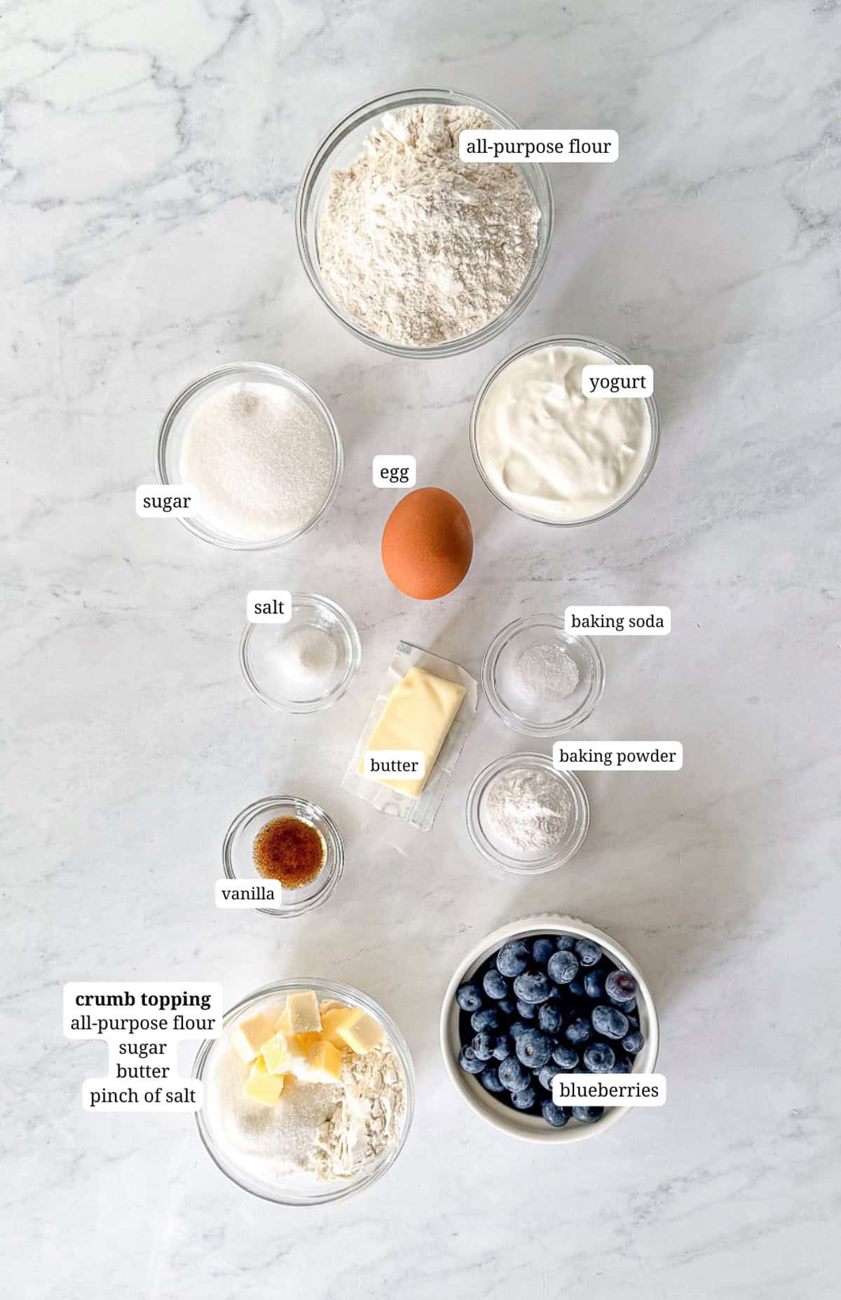 Ingredients to make blueberry muffin tops.