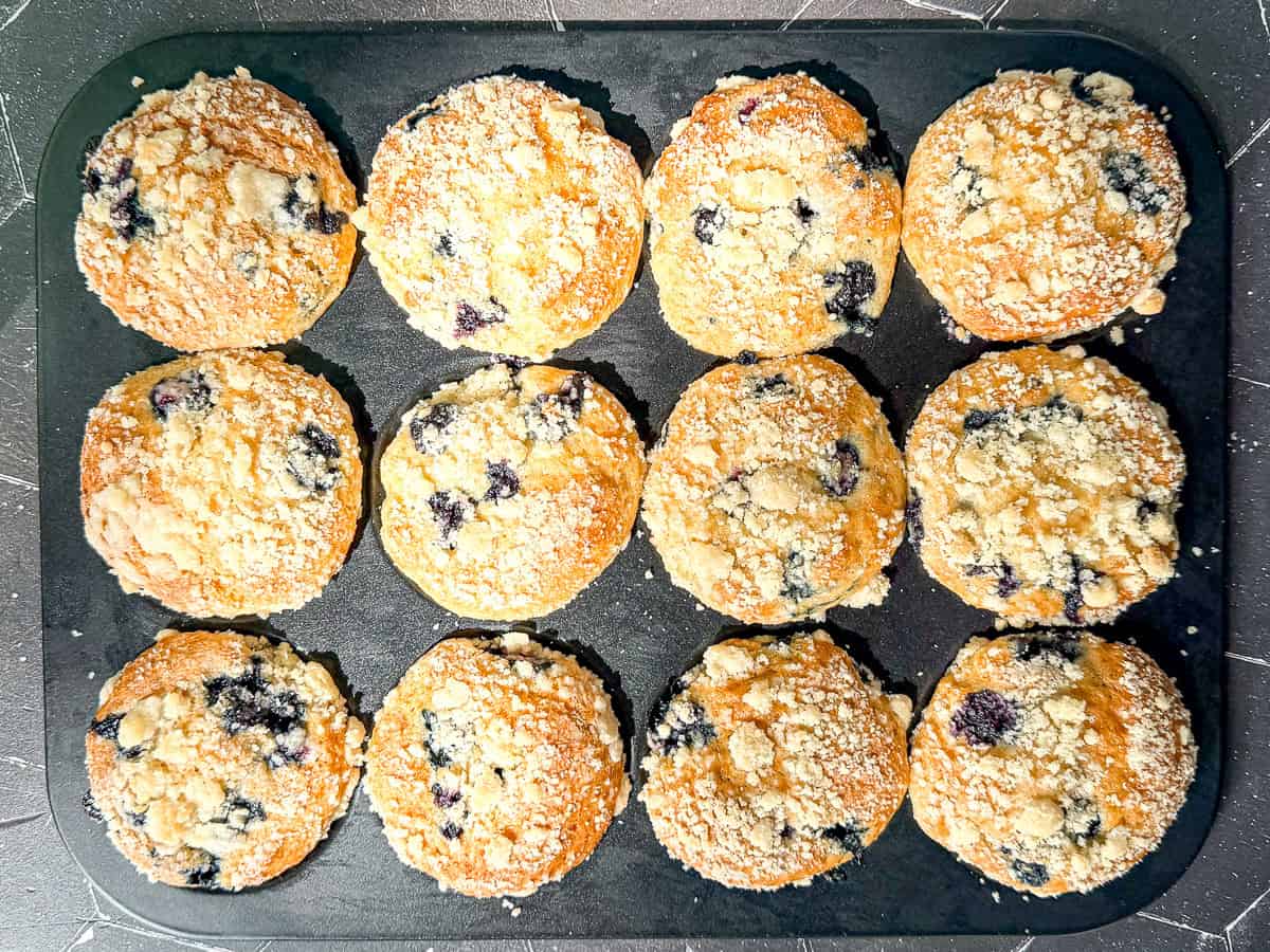 Blueberry muffin tops in a muffin top pan.