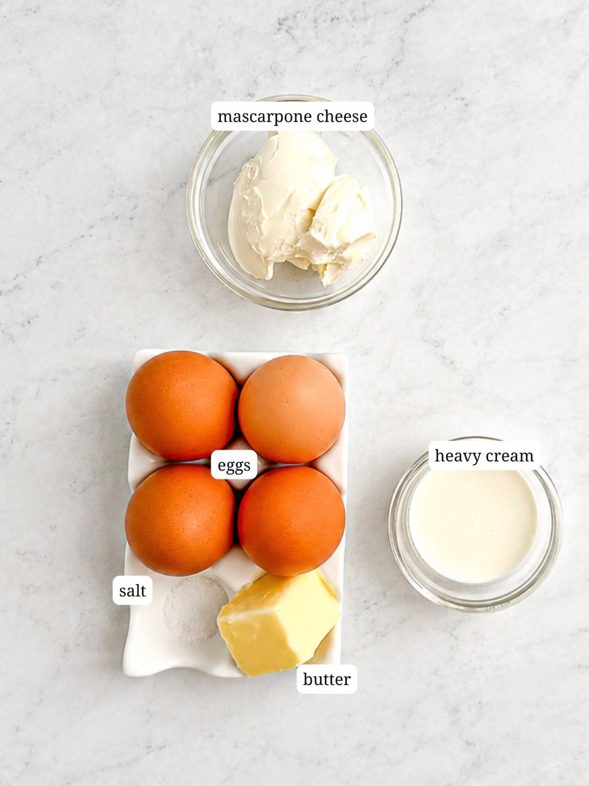 Image of ingredients needed to make mascarpone eggs.