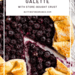 Pinterest image of a blueberry galette on parchment paper.