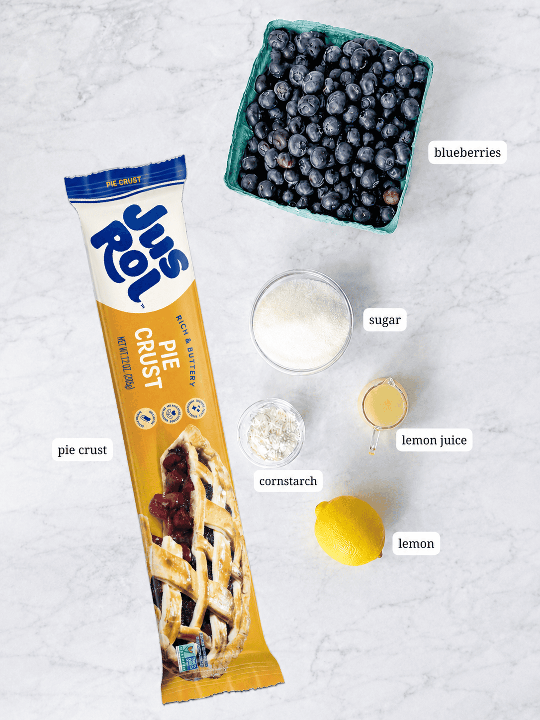 Ingredients to make a blueberry galette.