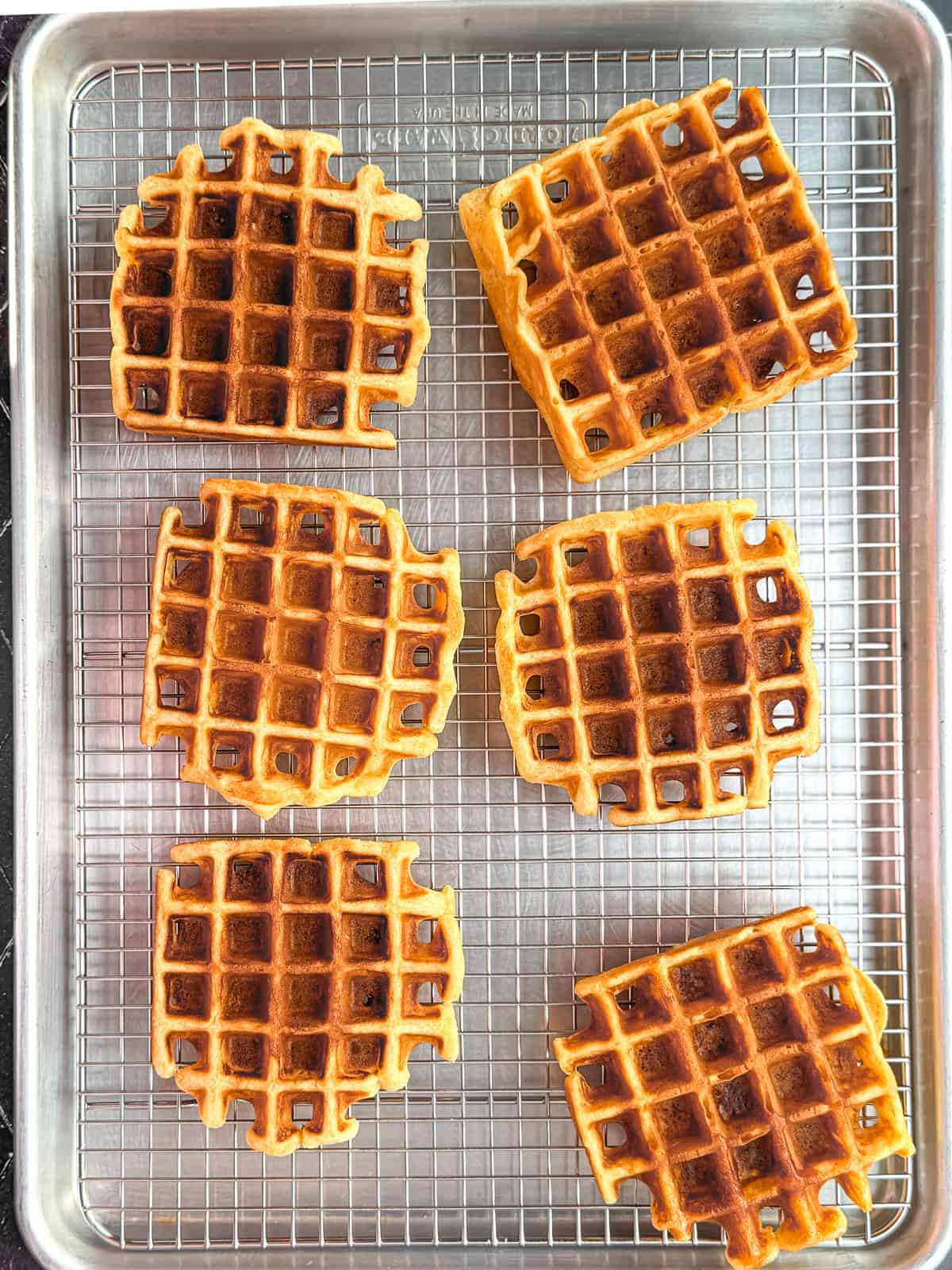 Waffles on a wire rack.