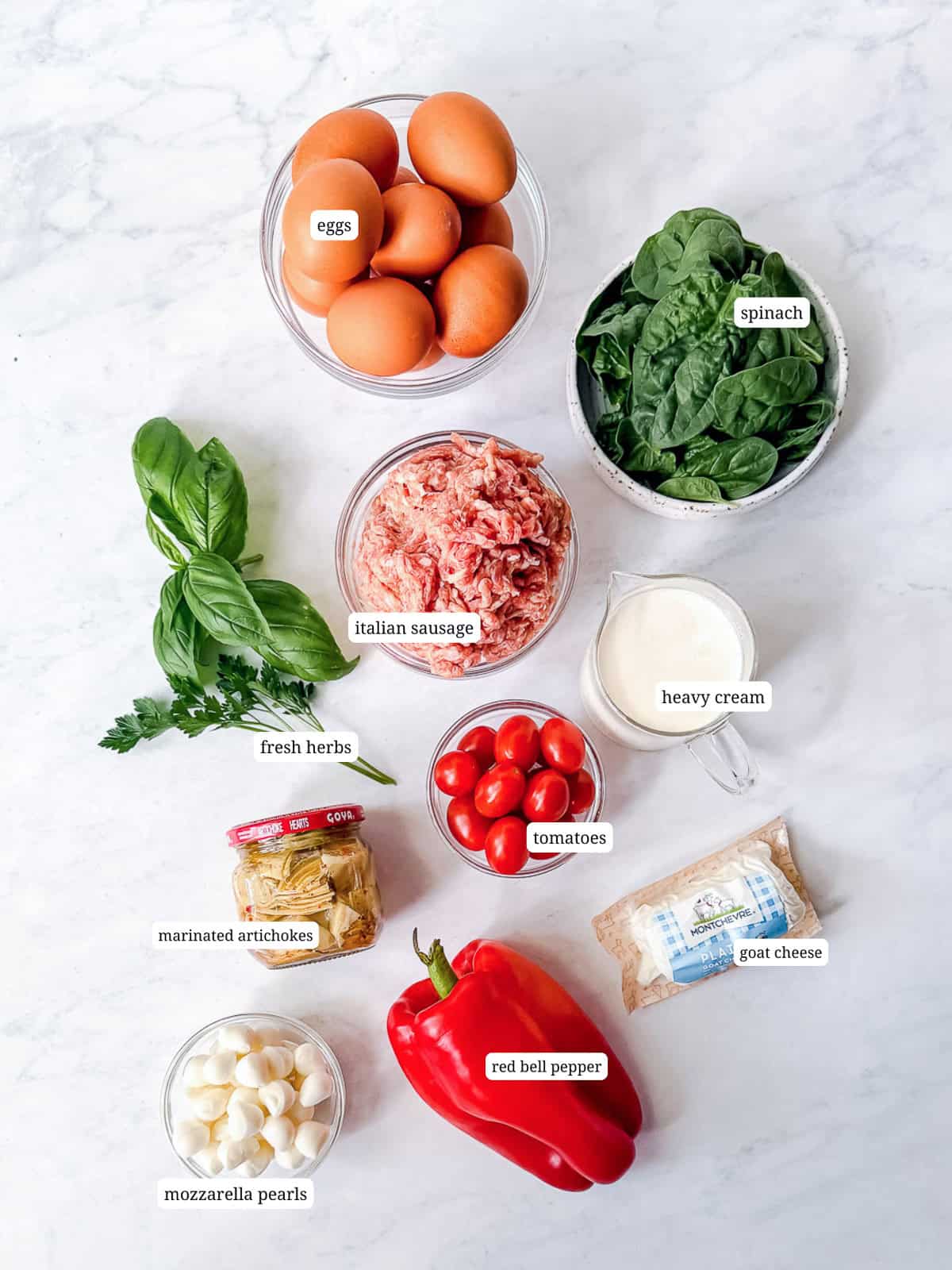 Ingredients needed to make an Italian frittata.