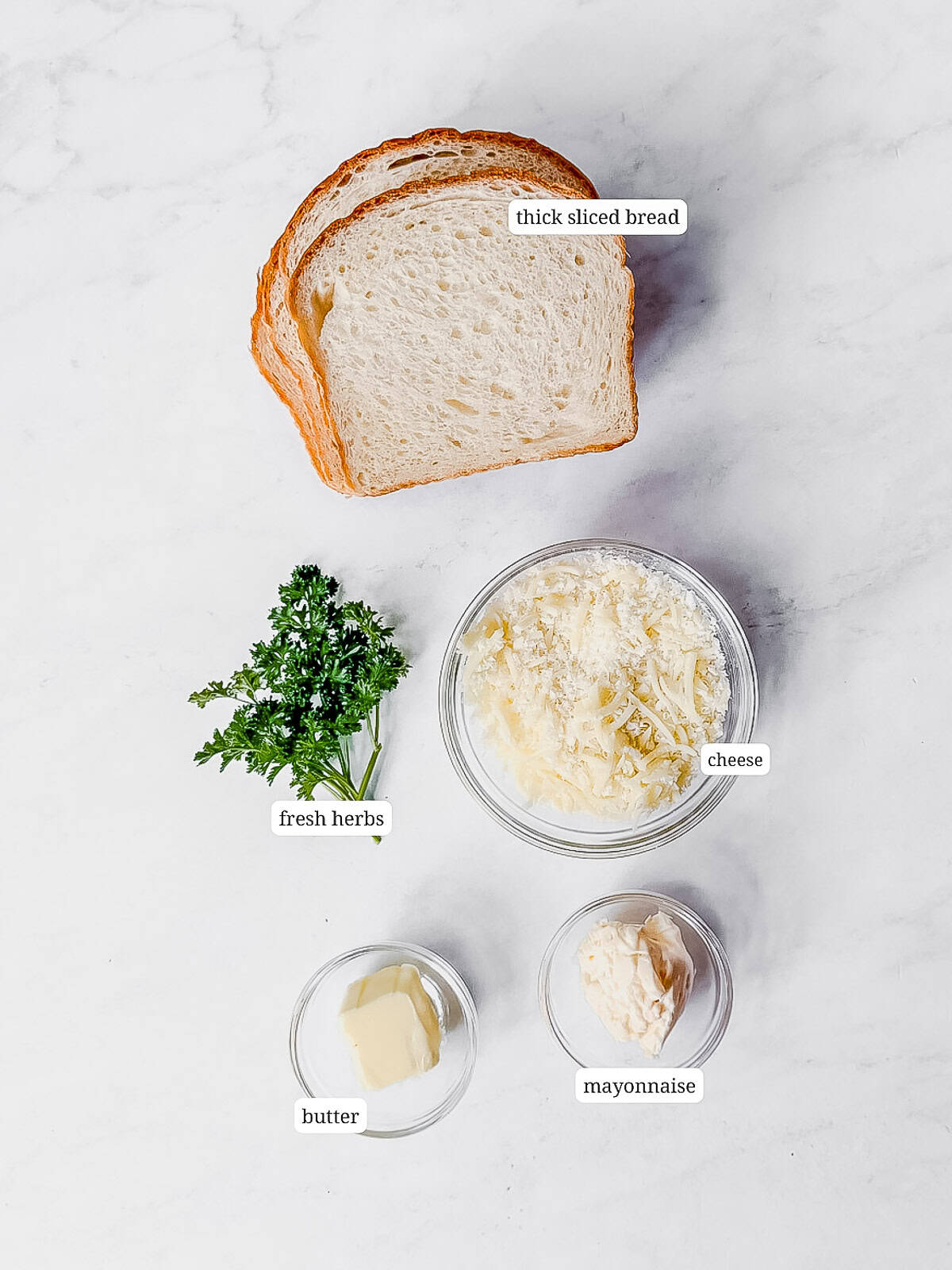 Ingredients to make cheese toast.