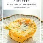 Pinterest image of a microwaved egg on a scalloped plate.